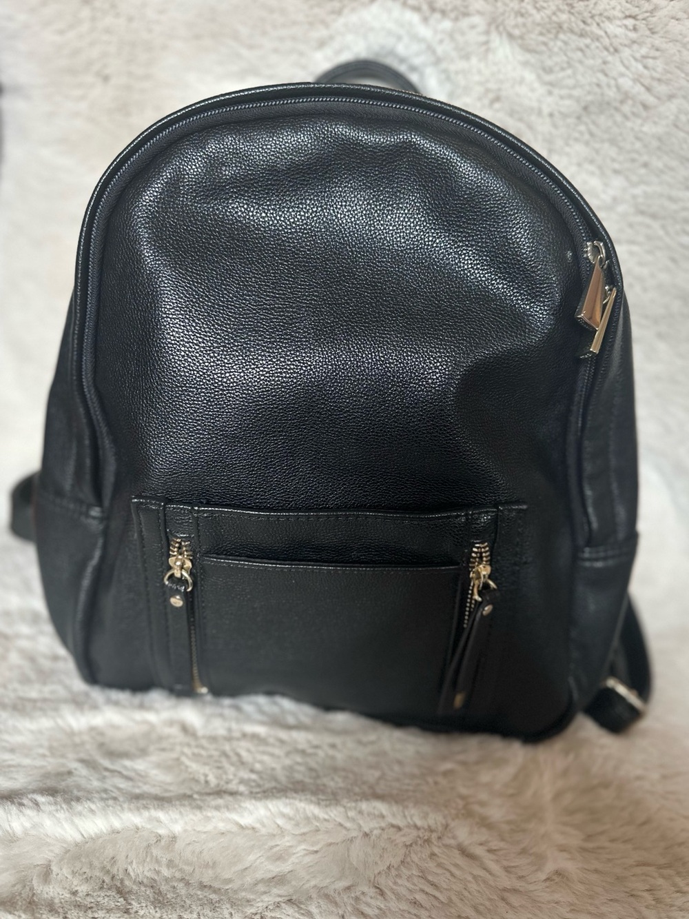 Express Black Faux Leather Backpack with Gold Accents